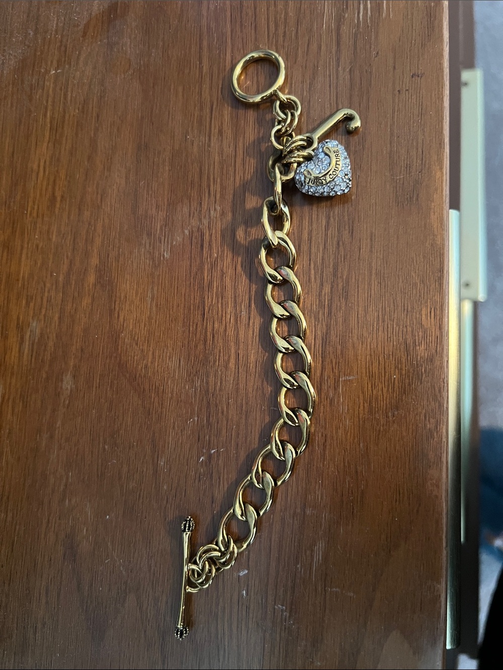 Juicy Couture Gold-Tone Link Bracelet with Crystal Heart Charm
